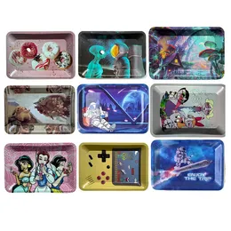 Rolling Trays 30 Styles Smoking Accessories Metal Cartoon Pattern 180x125mm For Tobacco Dry Herb Grinder Household Delutter Storage Plate Grinders