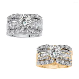 Wedding Rings 3 Pcs/Set Trendy Luxury Round Zircon For Women Gold/Silver Color Female Bride Jewelry Engagement Accessories