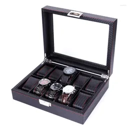 Titta på lådor Fall 10 Slots Luxury Fashion Men Home Black Color Carbon Fiber Box Top Quality Storage för klockor 0907-17 Deli22