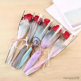Torkade blommor 5st Transparent Flower Packing Bag Wrapping Paper för Bouquet Rose Gift Material Wedding Party Florist Supplies R230626