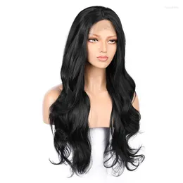 Synthetic Wigs Body Wave Middle Ratio 26Inch 180%Density Natural Black Lace Front Wig With Baby Hair Hairline Long Cosplay