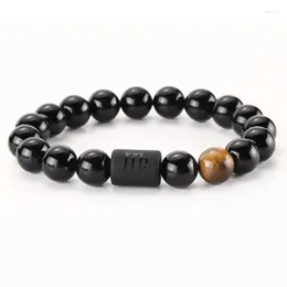 Link Bracelets Wholesale 12 Constellations Nature Stone Beads Bracelet For Women Men 8mm Elastic Hoho Style Female Hands Jewelry Trend 2023