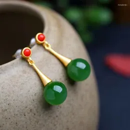 Brincos produto banhado com ouro 24 quilates cor imitação verde calcedônia feminina retrô joias