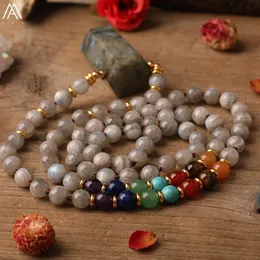 Kolyeler Doğal Labradorite Taş Noktası Kolye Kuzgun Sandal Ağacı Yuvarlak Boncuklar Mala Kolye Kadınlar Meditasyon Kolye Takı Hediyesi