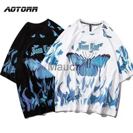 T-shirt da uomo Mens Hip Hop Magliette Blue Butterfly Streetwear Uomo Harajuku Summer Short Sleeve TShirt Cotton Tops Tees Uomo Oversize Cloes J230625