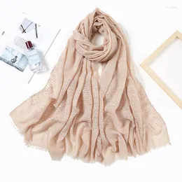 Halsdukar glitter rand paljetter Viscose Cotton Scarf Women Wraps Plain Muslim Hijab pannband fransar huvudduk Islam Långt sjal