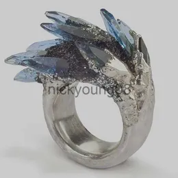 Anéis de banda Milangirl Anéis de cristal azul vintage para mulheres Coluna Anel de dedo de pedra esculpida Boho Wedding Jóias finas s x0625