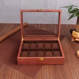 Watch Boxes & Cases Wooden Box Holder Storage Display Organizer Luxury Retro Solid Wood Casket Transparent Glass 12 Epitopes Watches Case De