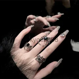 Pierścienie zespołu Gothic Punk nieregularne pajęczyny cyrkon pierścień otwierający kobiety czarny kryształ ciemne pierścionki ze zwierzętami Hip Hop Fashion Party biżuteria na palce x0625