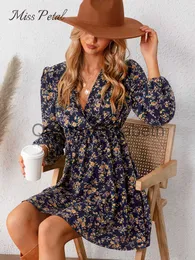 Casual Dresses MISS PETAL Plunge Neck A-Line Mini Dress For Woman Ditsy Floral Sexy Long Sleeve Party Dress 2023 Spring Autumn Female Sundress J230625