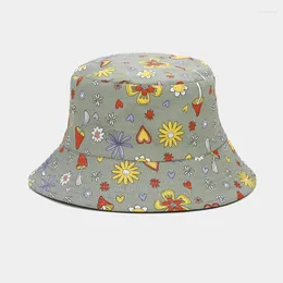 Berets ldslyjr Four Seasons Cotton Cartoon Mushroom Print Bucket Hat Fisherman Autdoor Travel Sun Cap for Men and Women 188