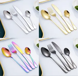 5 färger högkvalitativa guldkotleri Flatvaror Set Spoon Fork Knife Teskoon Rostfria middagar uppsättningar Köksbordsartiklar JL1284
