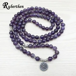 Braccialetti Ruberthen 2018 Design lussuoso Pietra naturale viola 108 Mala Bracciale di loto o collana Bracciale con rosario buddista caricato Reiki