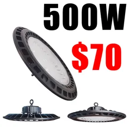 500W UFO LED High Bay Light 60000LM 6000K-6500K Zimny ​​biały hak wiszący do fabrycznego magazynu stodoły AC85-265V Wodoodporny lampy LED IP65