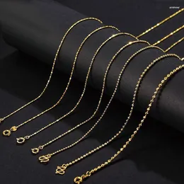 Kedjor mxgxfam (1-2 mm x 45 cm) små pärlor chianhalsband för kvinnor modesmycken ren guldfärg