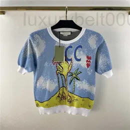 Kadın T-Shirt Tasarımcısı kadınlar %100 pamuklu örgü tişört grafiti ile tatil tarzı milan pist tasarımı kırpma üst t-shirt yüksek son esneklik kazak kazak gömlekler 6VY