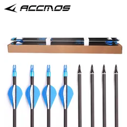 Bow Arrow 12pc Pure Carbon Arrow Spine 200 300 350 400 500 600 700 800 ID 6.2 mm Archery For Compound /Recuvre Bow Hunting shootingHKD230626