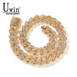 Pendant Necklaces Uwin 15mm Custom Letter Baguette Cuabn Chain DIY Personalized Name Choker Iced Out Chain Bling CZ Necklace Hiphop Jewelry 230626