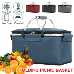 Backpacking Packs Folding Picnic Camping Lunch Bags Insulated Cooler Bag Cool Hamper Storage Basket Bag Box Outdoor Portable Picnic BasketHKD230626