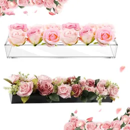 Вазы 162224 отверстия прозрачная акриловая цветочная ваза прямоугольная для обеденного стола Свадебное украшение розовая коробка рабочего стола для дома 230625