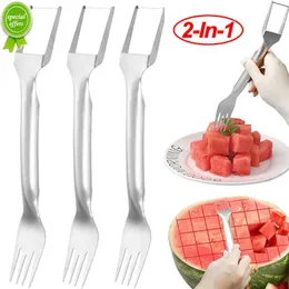 Neue 2 In 1 Wassermelone Gabel Slicer Dual Kopf Mehrzweck Wassermelone Slicer Cutter Messer Edelstahl Küche Obst Schneiden Gabeln