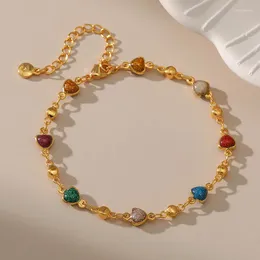 Charm Bracelets Summer Colorful Heart Link Bracelet Stone Woman Steel Bead Gold Plated Jewerly Regalo Del Dia De Las Madres
