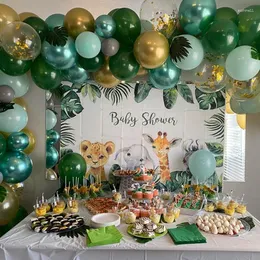 Parti Dekorasyon 20 adet Yeşil Balonlar Set Zeytin Balon Metalik Konfeti Balon Çocuklar Ilk 1st Doğum Günü Jungle Safari Dekor Malzemeleri