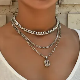 Pendant Necklaces MAA-OE Rectangular Crystal Female For Women 2023 Silver Color Multi-layer Chain Necklace Jewelry GiftPendant