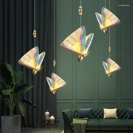 Lampade a sospensione Corridoio della sala da pranzo del comodino di colore dello smalto di stile cinese Lampadario a farfalla della camera da letto moderna creativa