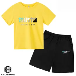 T Shirts Summer Trapstar Tshirt Kids Boys Beach Shorts Set Streetwear Tracksuit Men Women Clothes Girls Sportwear C9