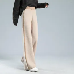 Kadın pantolonları Sonbahar Kış Kadın Yün Yumuşak Mumlu Rahat Yüksek Bel Örme Kadın Kaşmir Kalınlaşmak Geniş Bacak Pantolon