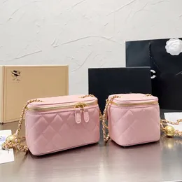 5a quality Women Crossbody Bags Shoulder Handbags Designer Luxury Mini Portable Box Cosmetic Lipstick Bag Sheepskin Black Ladies Fashion Small Purses Golden Ball