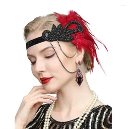 Partyzubehör Great Gatsby 1920er Jahre Flapper Kopfschmuck Brüllende 50er Jahre Feder Stirnband Haarschmuck Ohrringe Sets