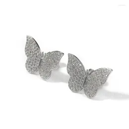 Stud Earrings 1 Pair Hip Hop 3A CZ Stone Bling Out Butterfly For Men Women Unisex Rapper Jewelry Gift