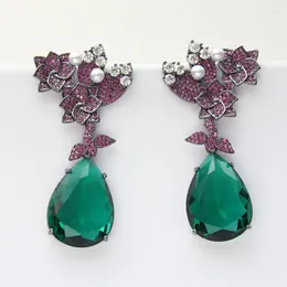 Dangle Earrings Designer Luxury for Women Evening Party Jewelry 2023トレンディジルコンフラワーウォータードロップ女性ギフト