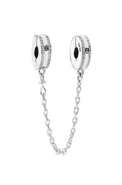 Charme de corrente de segurança de prata esterlina autêntica, joias para mulheres e meninas, acessórios DIY com caixa original para pulseira de corrente, pulseiras que fazem encantos 1901347
