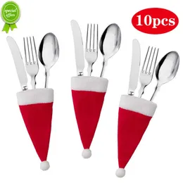 NYA 10st juldekorationer Köksbeteckna gaffel Knivens bestick Holder Bag Pocket Xmas Spoon Väskor Middagsbord dekor prydnad