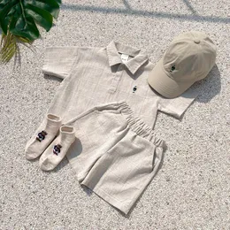 衣類セット2023男の子格子縞のレジャースーツ幼児の女の子韓国のラペル服穏やかなポロの衣装子供綿幼児夏