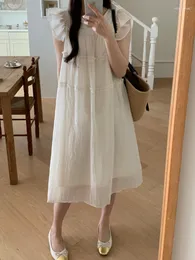 Casual Dresses Korea Chic Women Pleated Layering Flying Sleeve Dress Edible Tree O-neck Vestido Female 2023 Summer Trend Y700