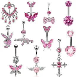 Nabel-Klingelknopfringe, 1 Stück, 14 G Edelstahl, Schmetterling, Nabel-Bauchnabelringe, Damenmode, Bauchnabelring, Piercing, Körperpiercings, Schmuck, Rosa, 230626