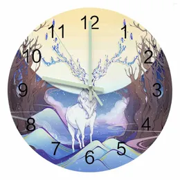 Orologi da parete Woods Moon Elk Luminous Pointer Clock Ornamenti interni per la casa Rotondo silenzioso per soggiorno Camera da letto Arredamento per ufficio