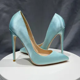 Sapatos femininos de salto alto de cetim de seda azul novos sapatos de festa para boates com salto alto de 10 cm sapatos femininos tamanho 33-45