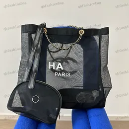 디자이너 여성 숄더 가방 메쉬 가방 투명 속이 빈 인쇄 여성 가방 Matelasse 체인 핸드백 대용량 쇼핑백 여행 가방 동전 지갑 39x36x9cm