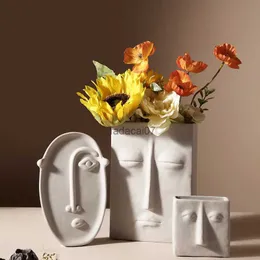 Vaso de rosto de cerâmica criativo nórdico Decoração simples Decoração de quarto Sala de estar Alpendre Arranjo de flores Decoração de casa Vaso de arte L230620