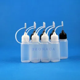 100 st/parti 10 ml LDPE-plastdroppsflaska med metallnålspetskapp för e-cig ångpressbar ADFLS