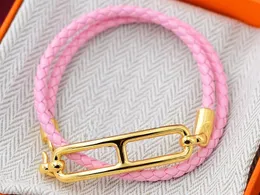5A Charm Bracelets HM Genuine Leather Strap Bracelet in Pink Color For Women With Dust Bag Box Size 16-21 Fendave