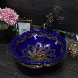 3 color Flower Luxurious Glazed Europe Vintage Style Art wash basin sink Countertop Basin Sink paint ceramic bathroom bluegood qty Altgw