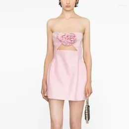 Abiti casual Rosa Corsetto aderente con fiori rosa Vestito da donna 2023 Moda primavera estate Sexy A-line Y2k Vintage
