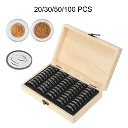 Torby do przechowywania 203050100PCS Pudełko monety z regulacją regulowaną przeciwutleniającą drewnianą pamiątkową obudowę monet 230625