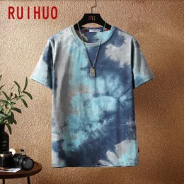남자 티셔츠 Ruihuo Tie Dye 짧은 소매 남자 티셔츠 패션 거리 힙합 힙합 티셔츠 남자 tshirt 일본 의류 남자 m-5xl 230625